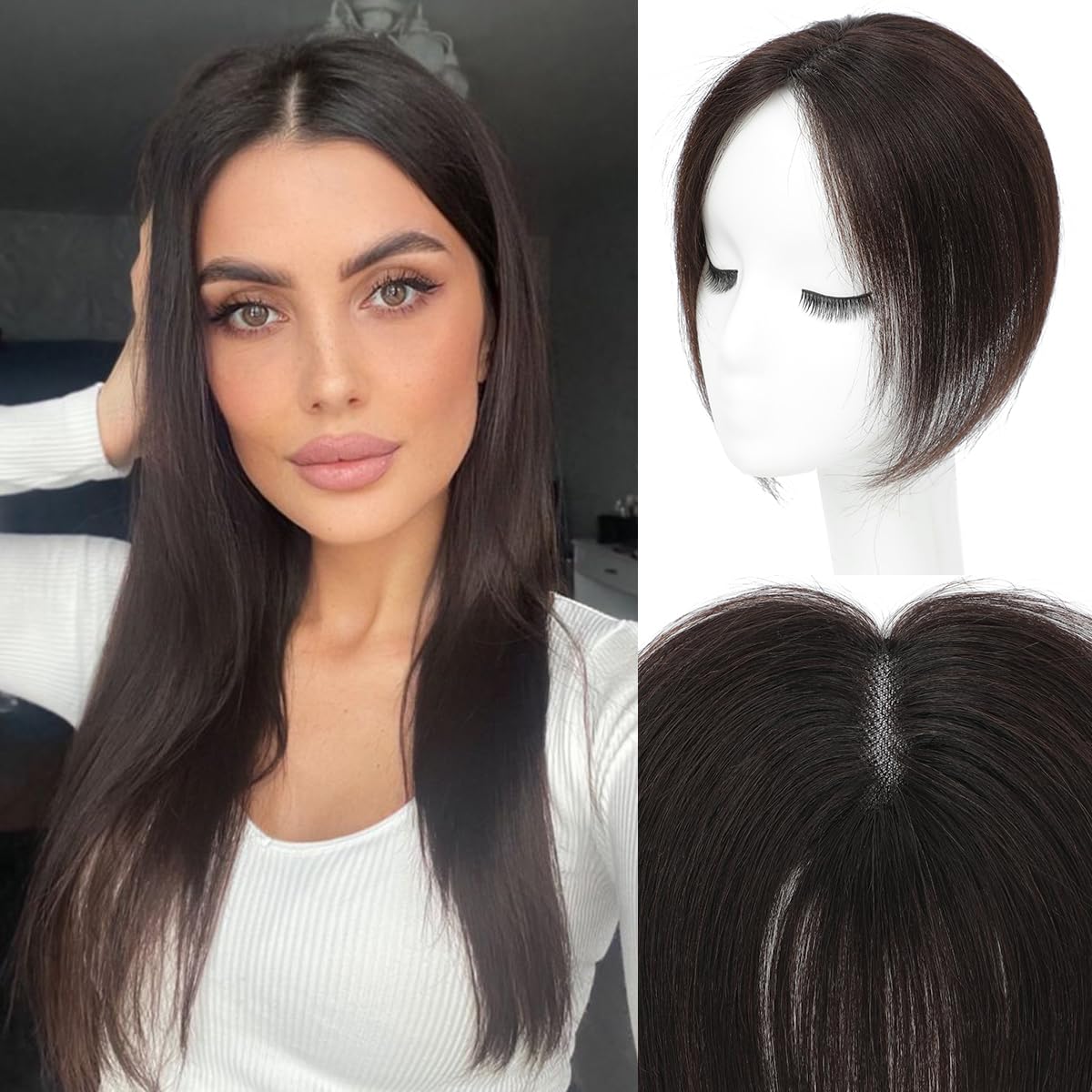 forfeels Hair Toppers 9.8" Human Hair Toppers For Women Dark Brown Color Hair Toppers For Women With Thinning Hair 100% Real Human Hair Toppers For Women