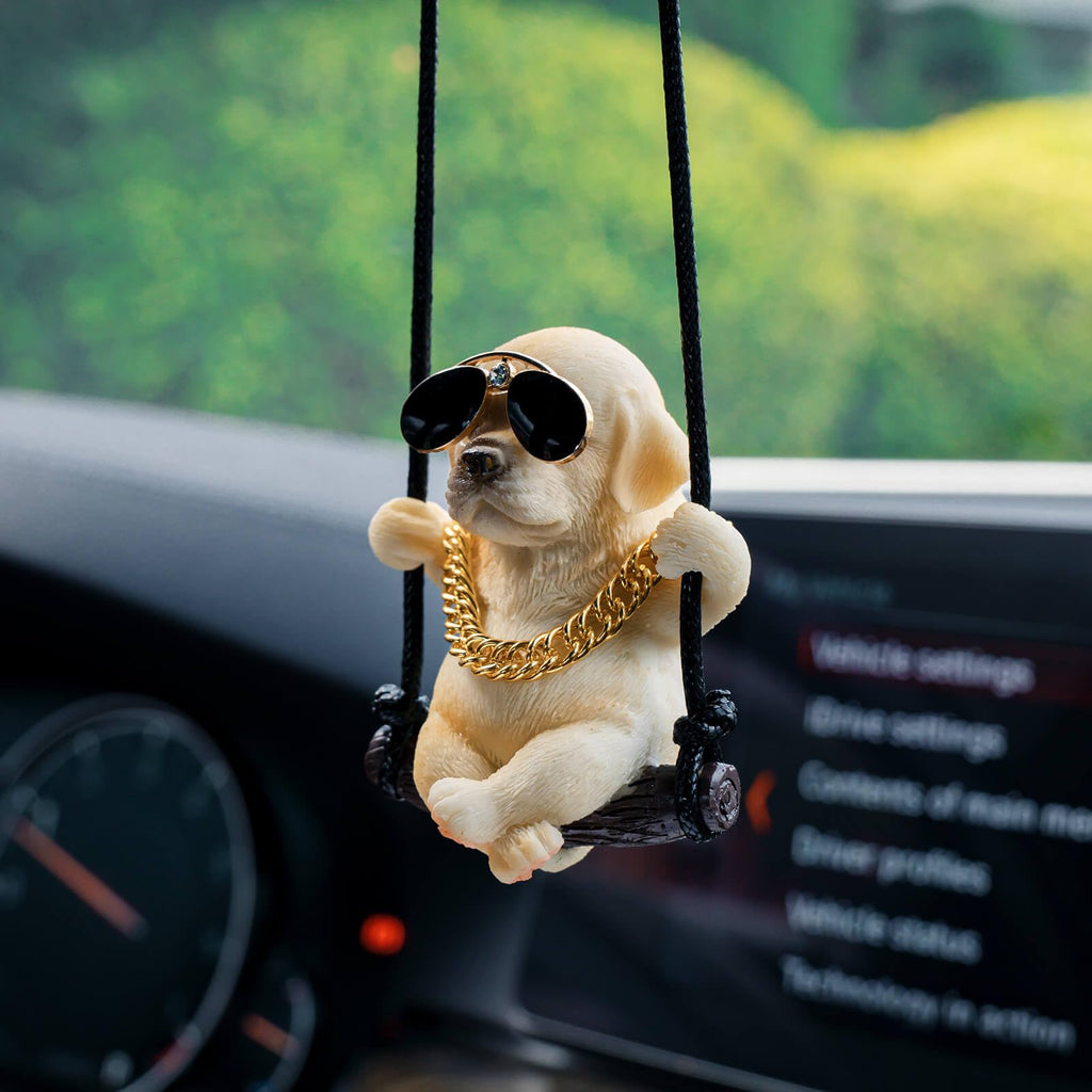 Floruit Labrador Retriever Car Mirror Hanging Accessories Cute Swinging Dog Rear View Mirror Accessories for Men & Women(Yellow)