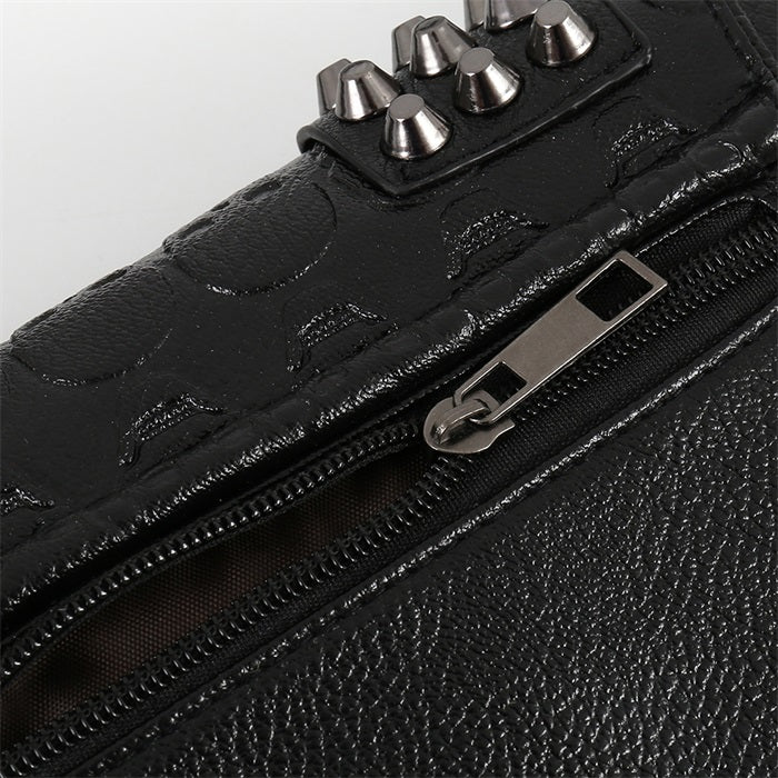 Skull Shoulder Bag, Leather Crossbody with Studs