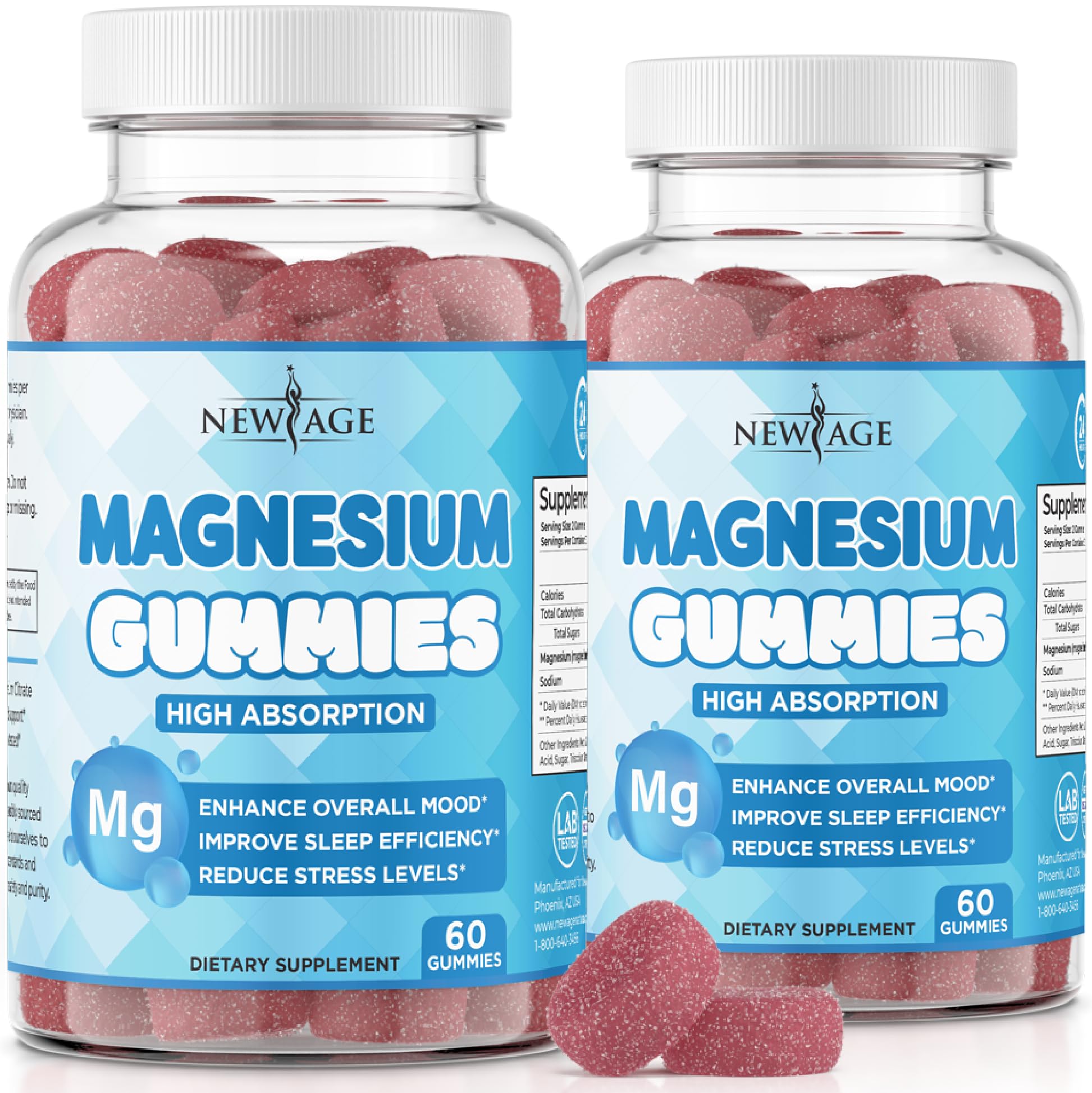 Magnesium Gummies - Calming Anti-Stress Gummies Magnesium Supplement for Adults and Kids Vegan Gelatin-Free Gluten-Free Non-GMO Delicious Natural Raspberry Flavor- 120 Count - by New Age