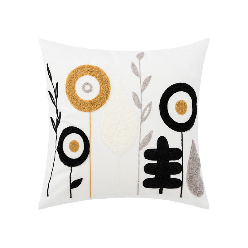Cotton Chain Embroidered Lumbar Pillow Cover