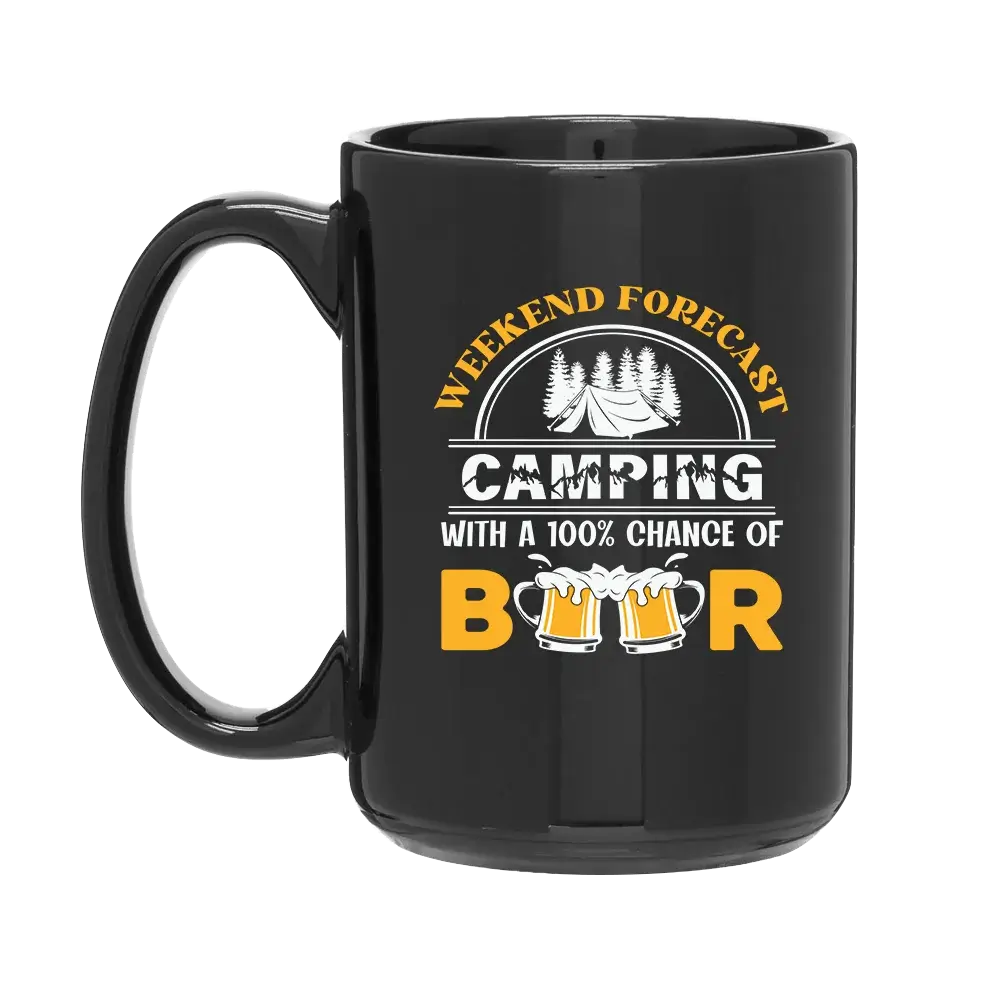 Weekend Forecast, Camping with 100% Beer 15oz Coffee Mug