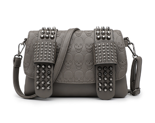 Skull Shoulder Bag, Leather Crossbody with Studs