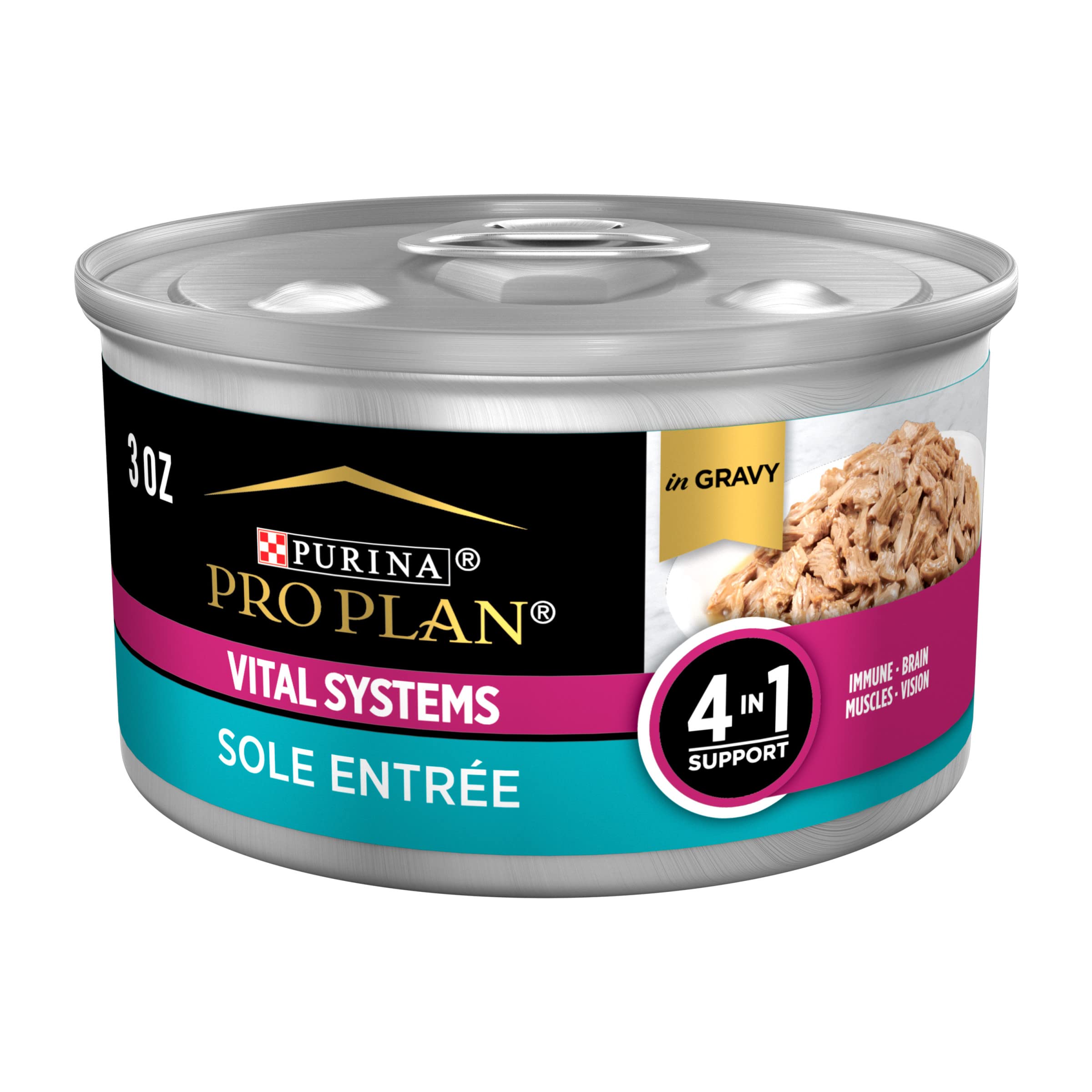 Purina Pro Plan Wet Cat Food Vital Systems Sole Entree in Wet Cat Food Gravy 4-in-1 Immune Brain Muscle and Vision - (Pack of 24) 3 oz. Cans
