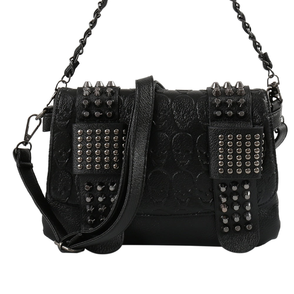 Skull Shoulder Bag, Leather Crossbody with Studs