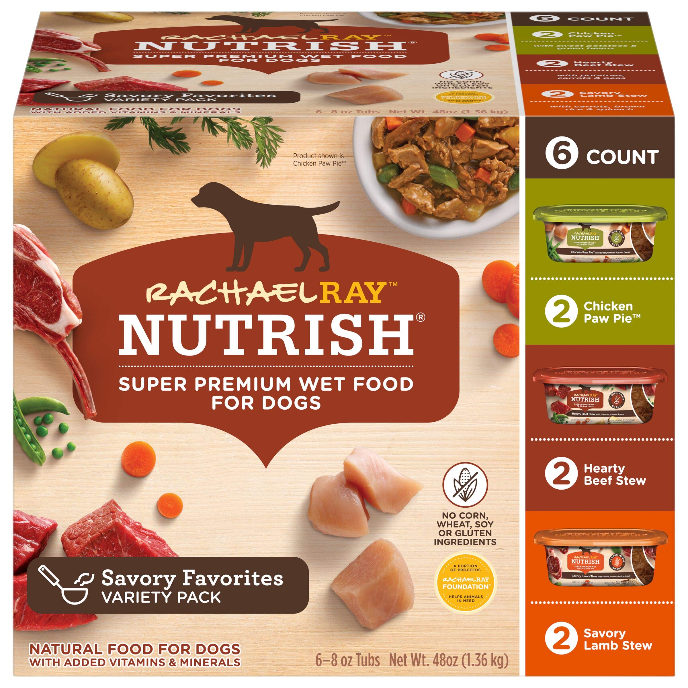 Nutrish Rachael Ray Natural Wet Dog Food Variety Pack 8 oz tubs Pack of 6