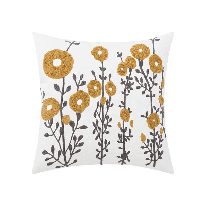 Cotton Chain Embroidered Lumbar Pillow Cover