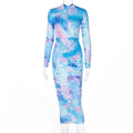 Sexy Zipper Long Sleeve Dress - Slim Fit Midi Dress