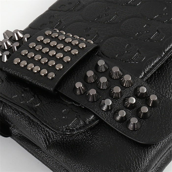 Skull Shoulder Bag, Leather Crossbody with Studs