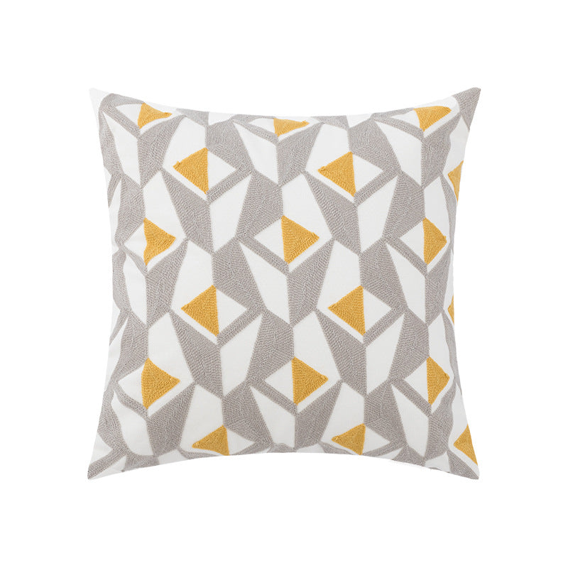 Cotton Chain Embroidered Lumbar Pillow Cover