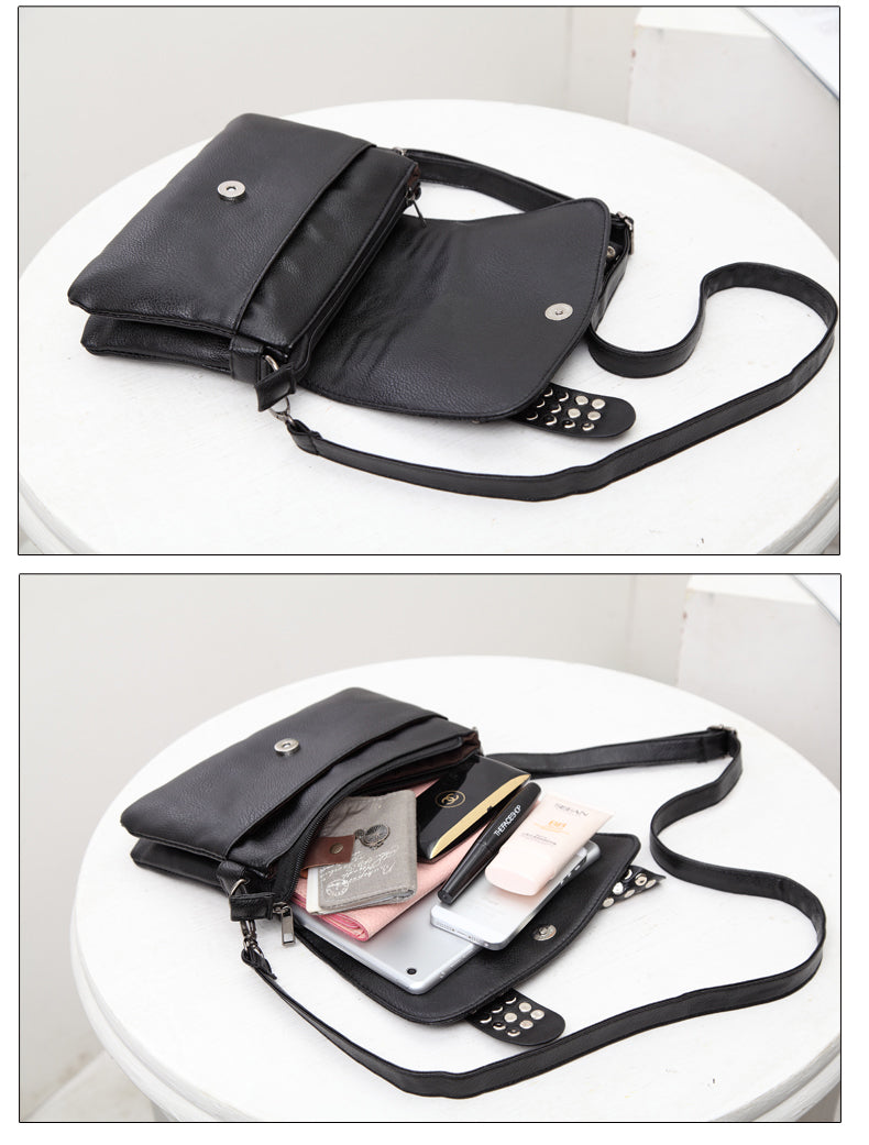 Skull Shoulder Bag, Leather Crossbody with Studs