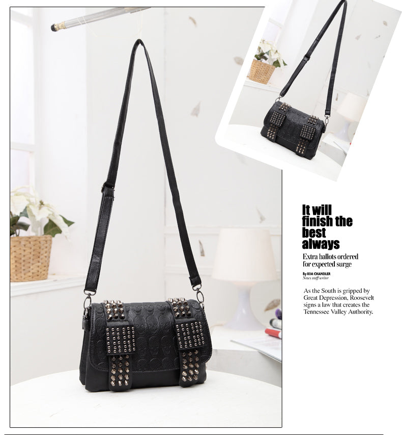 Skull Shoulder Bag, Leather Crossbody with Studs