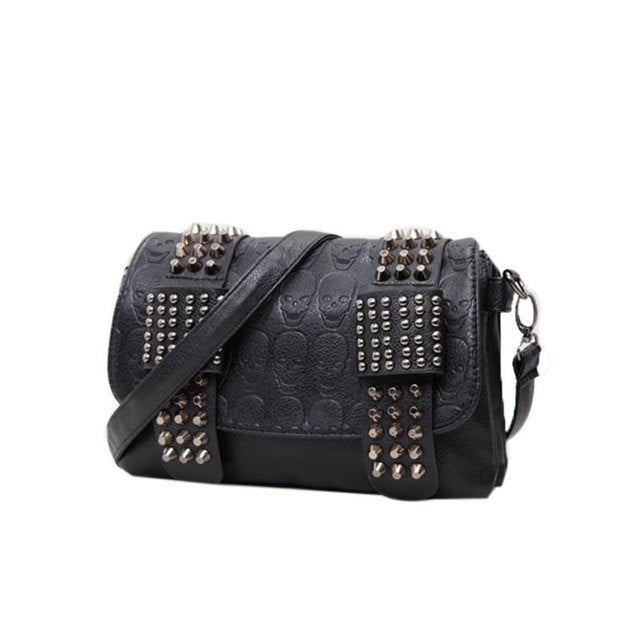 Skull Shoulder Bag, Leather Crossbody with Studs