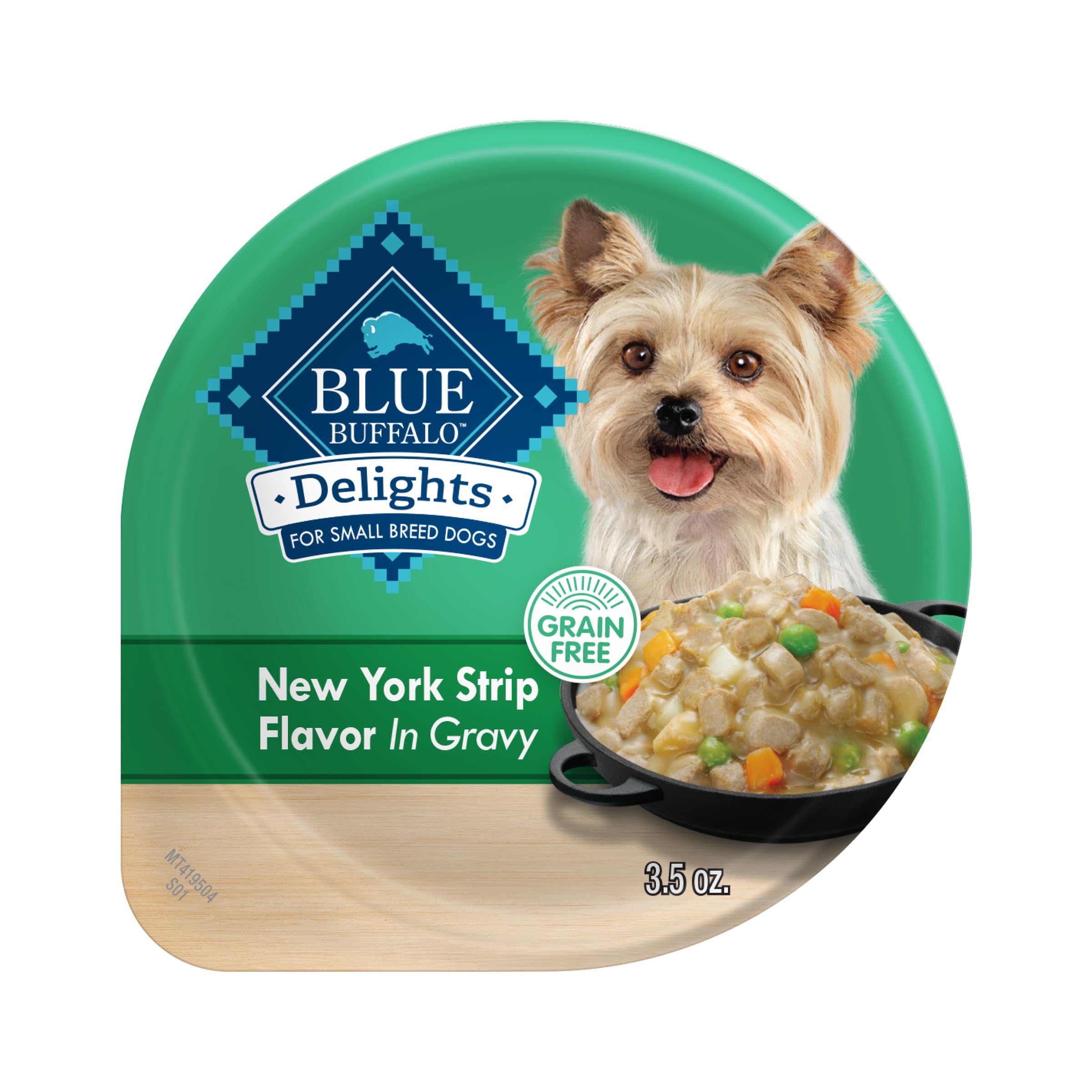 Blue Buffalo Delights Small Breed Natural Wet Dog Food NY Strip Flavor in Gravy 3.5-oz Cups 12 Count