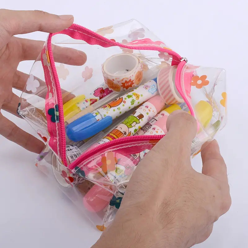 Cute Cartoon Transparent Makeup Storage Bag - Large Capacity