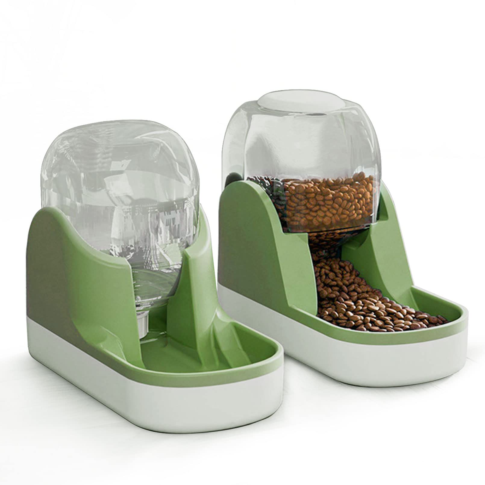 kathson Automatic Dog Cat Feeder and Water Dispenser Set 1 Gallon Gravity Food Feeder and Waterer Big Capacity Pets Feeder for Small Medium Pets（Green）