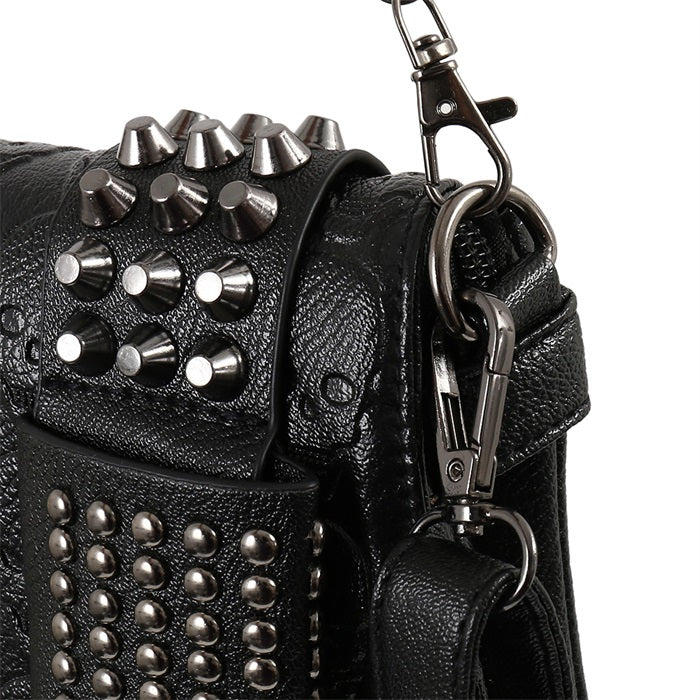 Skull Shoulder Bag, Leather Crossbody with Studs
