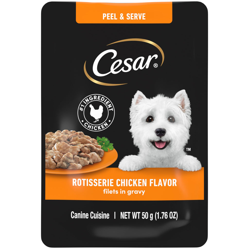 Cesar Filets in Gravy Wet Dog Food Rotisserie Chicken Flavor 1.76 oz. Mini-Pouch 20 Pack